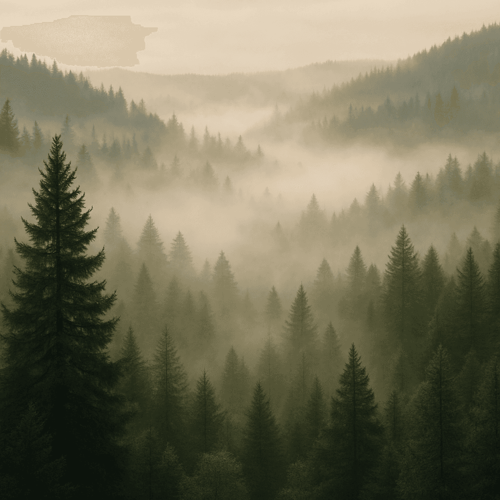 Misty evergreen forest in Montana